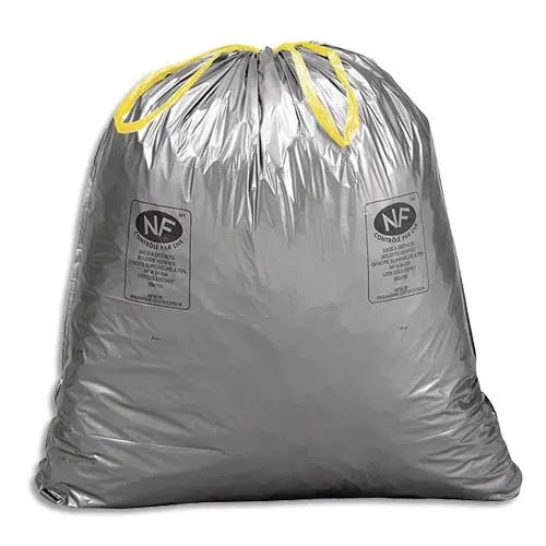 Carton sac poubelles gris NF lien coulissant 50L microns: 28µ - 1 Carton de 100