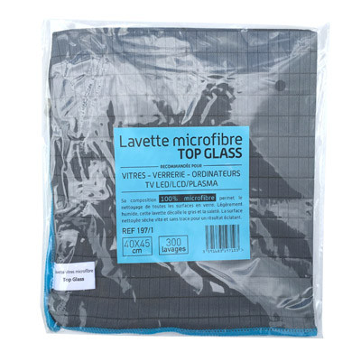 Lavette microfibre Vitres TOP GLASS 40x45cm gris anthracite - sachet individuel Lavette microfibre Vitres TOP GLASS 40x45cm gris anthracite - sachet individuel