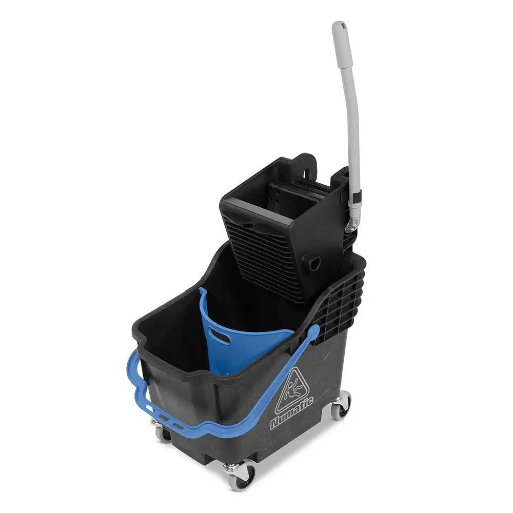 HB 1812 REFLO Seau noir poignée bleue lavage+cloison 18/12L+presse HB 1812 REFLO Seau noir poignée bleue lavage+cloison 18/12L+presse