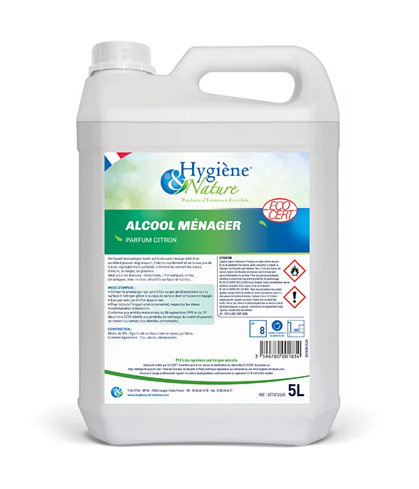 ALCOOL MENAGER CITRON 5L ECOCERT Nettoyant dégraissant - Agréé contact alimentaire ALCOOL MENAGER CITRON 5L ECOCERT Nettoyant dégraissant - Agréé contact alimentaire
