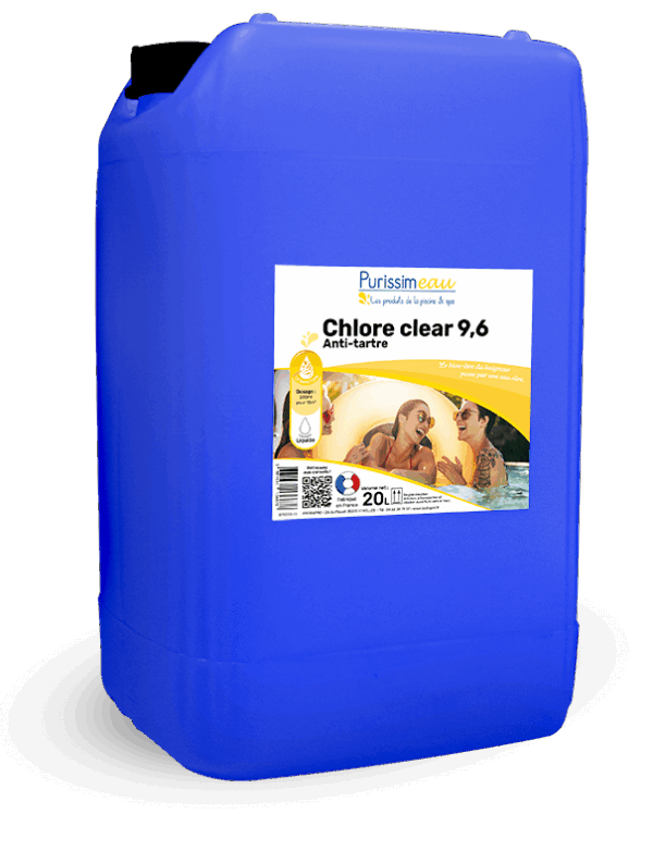 CHLORE CLEAR 9,6% (36°) sequestrée DLUO 9 mois BIDON DE 20L CHLORE CLEAR 9,6% (36°) sequestrée DLUO 9 mois BIDON DE 20L